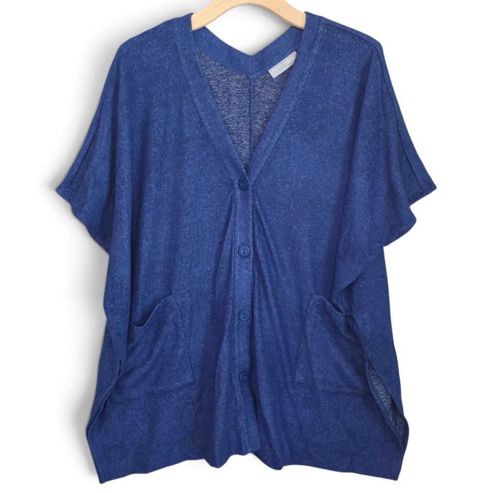 Susan Graver Poncho Cardigan Top Womens Cozy Oversized Slouchy Blue Fits S-1X
